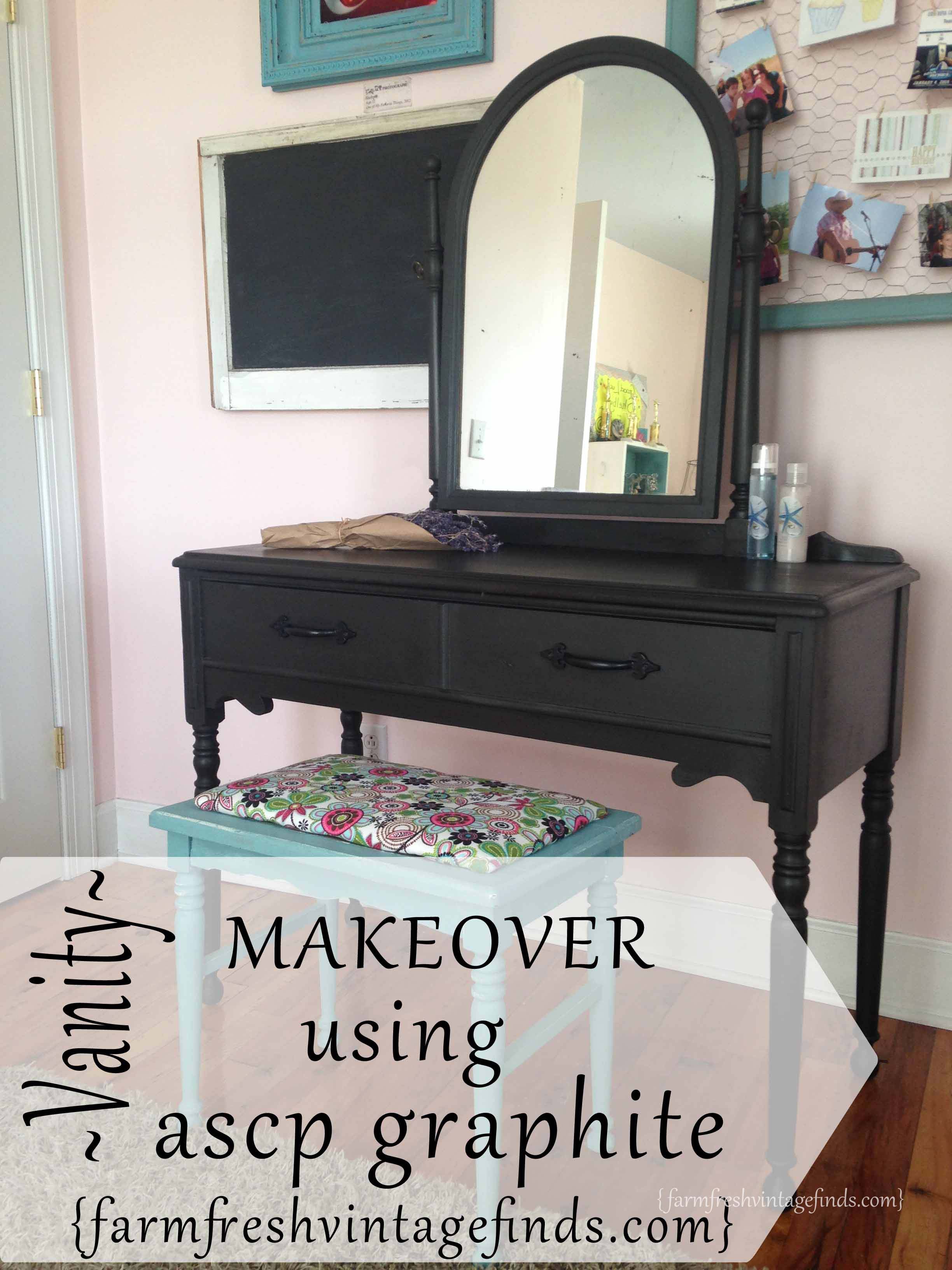 Vanity Refinished with Annie Sloan Chalk Paint in Graphite