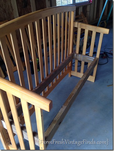 crib repurposed into bench