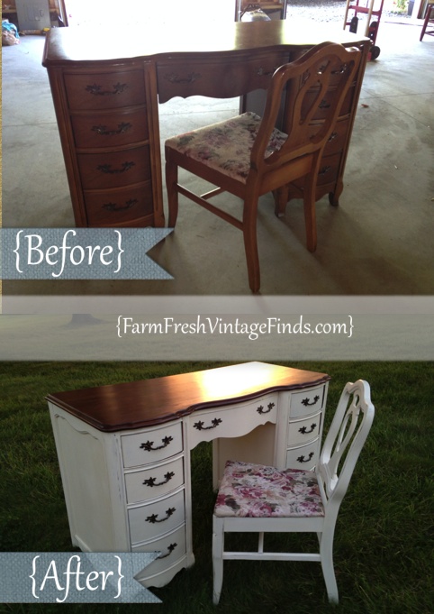 French Provincial Desk In Old White Farm Fresh Vintage Finds