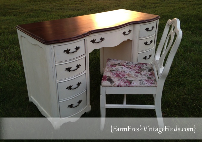 French Provincial Desk In Old White Farm Fresh Vintage Finds