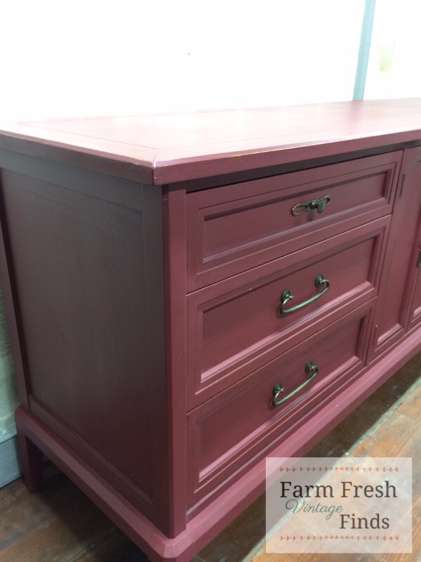 Cabinet Painted with DIY Chalk Type Paint in Carnival Red